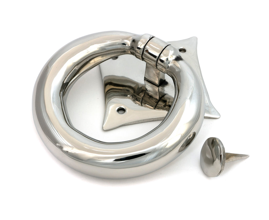 White background image of From The Anvil's Polished Marine SS (316) Ring Door Knocker | From The Anvil