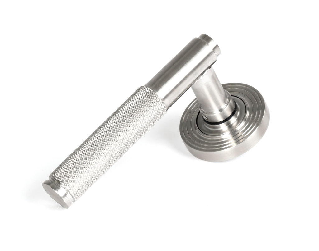 White background image of From The Anvil's Satin Marine Stainless Steel Brompton Lever on Rose Set (Sprung) | From The Anvil