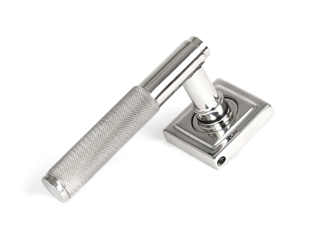 White background image of From The Anvil's Satin Marine Stainless Steel Brompton Lever on Rose Set (Sprung) | From The Anvil