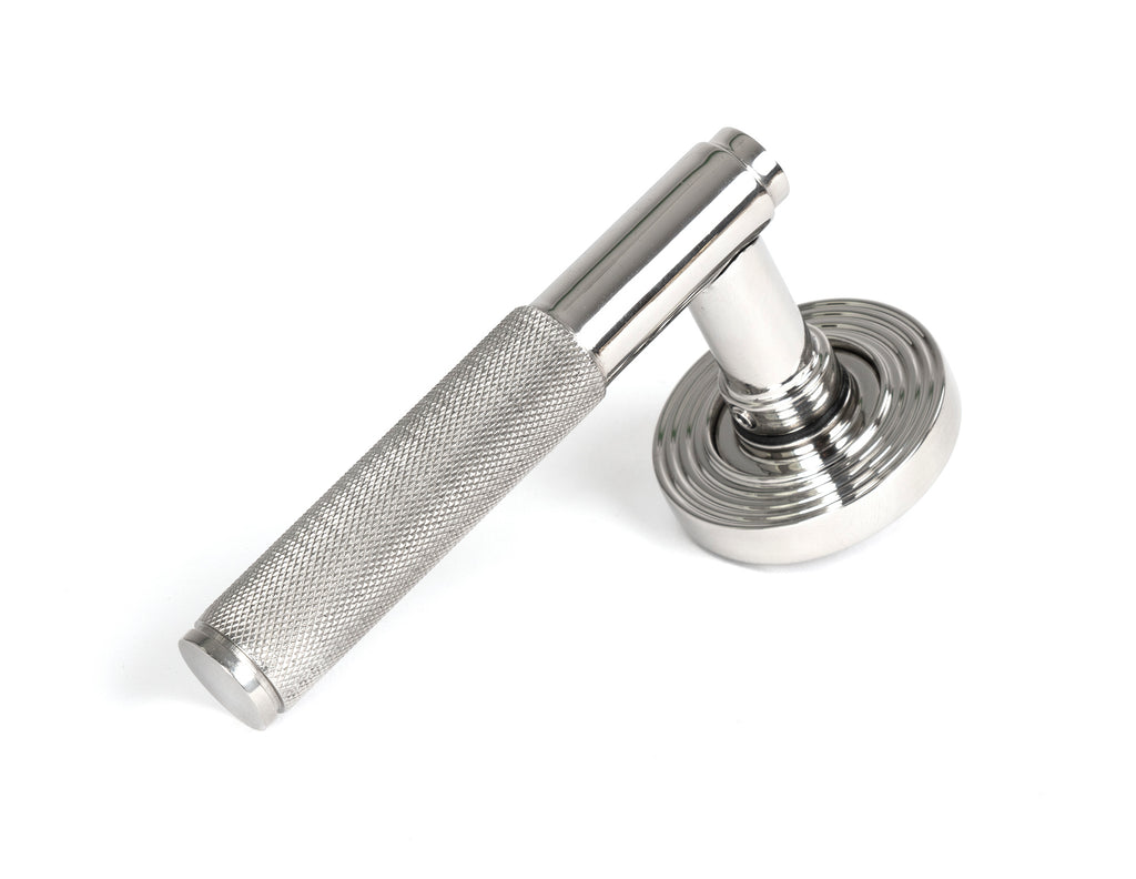 White background image of From The Anvil's Polished Marine Stainless Steel Brompton Lever on Rose Set (Sprung) | From The Anvil
