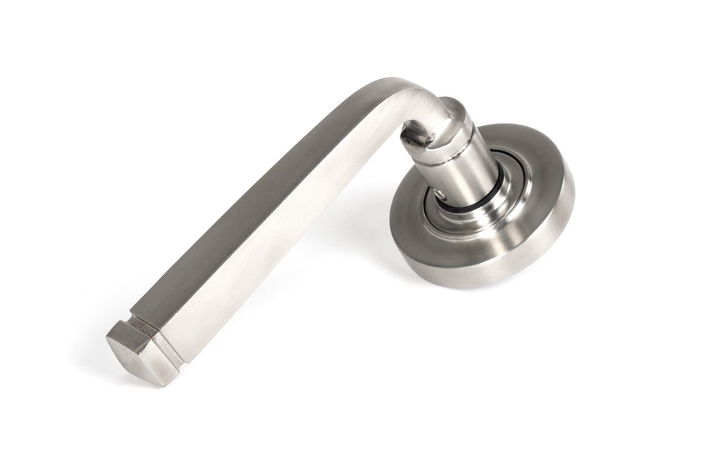 White background image of From The Anvil's Satin Marine Stainless Steel Avon Round Lever on Rose Set (Sprung) | From The Anvil