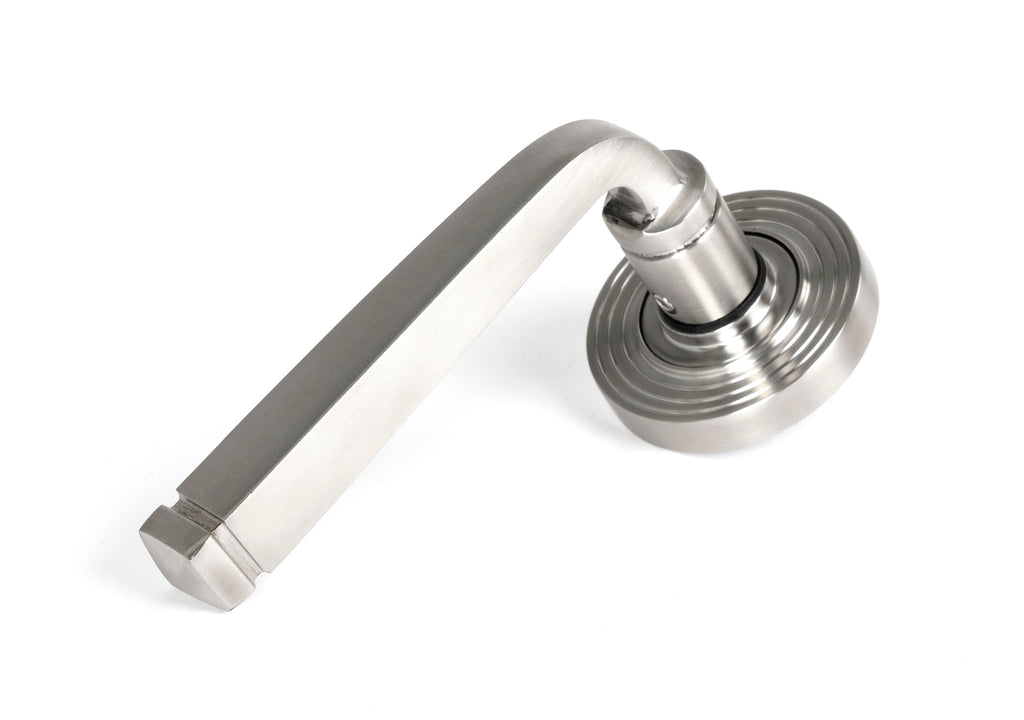 White background image of From The Anvil's Satin Marine Stainless Steel Avon Round Lever on Rose Set (Sprung) | From The Anvil