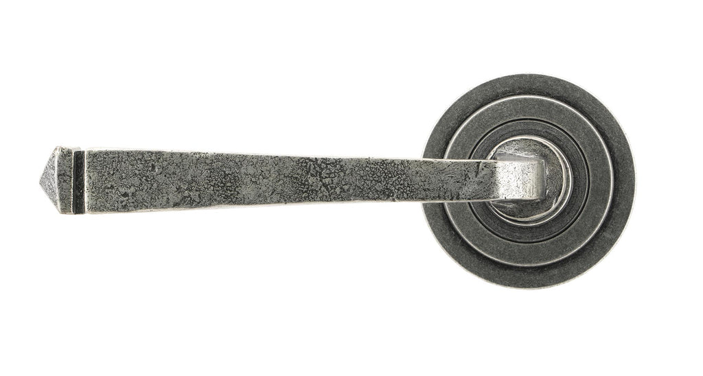 White background image of From The Anvil's Pewter Patina Avon Round Lever on Rose Set (Unsprung) | From The Anvil