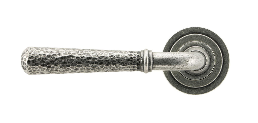 White background image of From The Anvil's Pewter Patina Hammered Newbury Lever on Rose Set (Unsprung) | From The Anvil