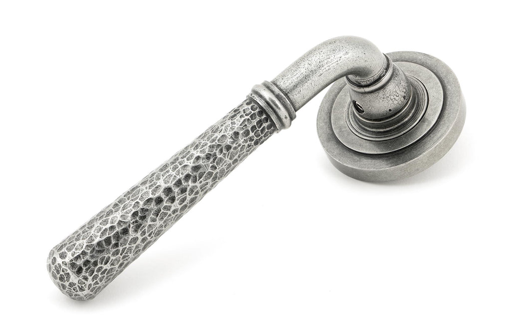 White background image of From The Anvil's Pewter Patina Hammered Newbury Lever on Rose Set (Unsprung) | From The Anvil