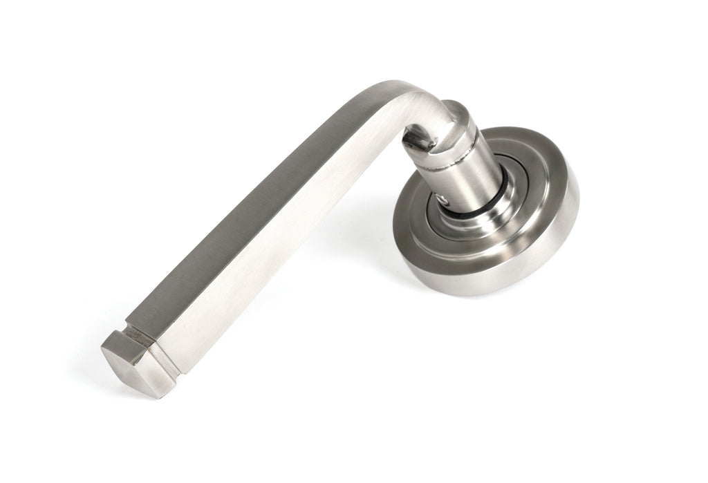 White background image of From The Anvil's Satin Marine Stainless Steel Avon Round Lever on Rose Set (Unsprung) | From The Anvil