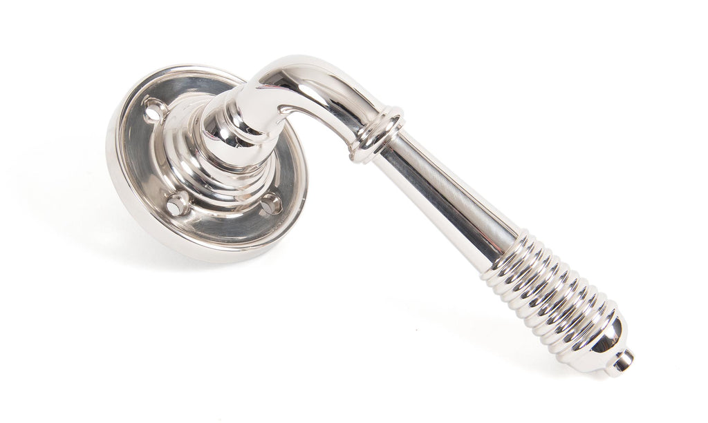 White background image of From The Anvil's Polished Nickel Reeded Lever on Rose Set | From The Anvil