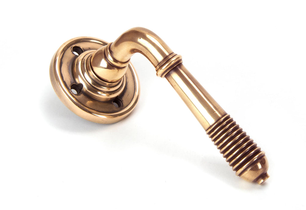 White background image of From The Anvil's Polished Bronze Reeded Lever on Rose Set | From The Anvil