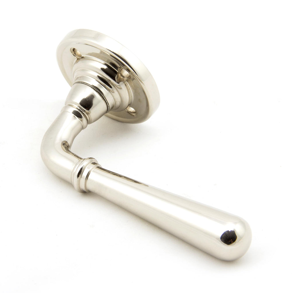 White background image of From The Anvil's Polished Nickel Newbury Lever on Rose Set | From The Anvil