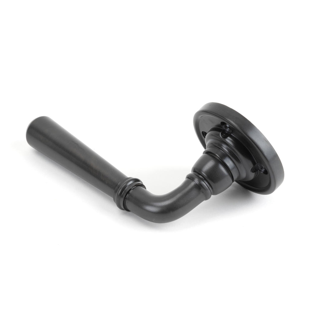White background image of From The Anvil's Aged Bronze Newbury Lever on Rose Set | From The Anvil
