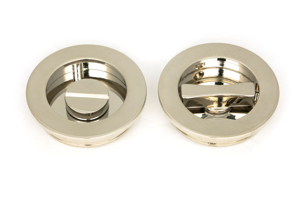 White background image of From The Anvil's Polished Nickel Plain Round Pull - Privacy Set | From The Anvil