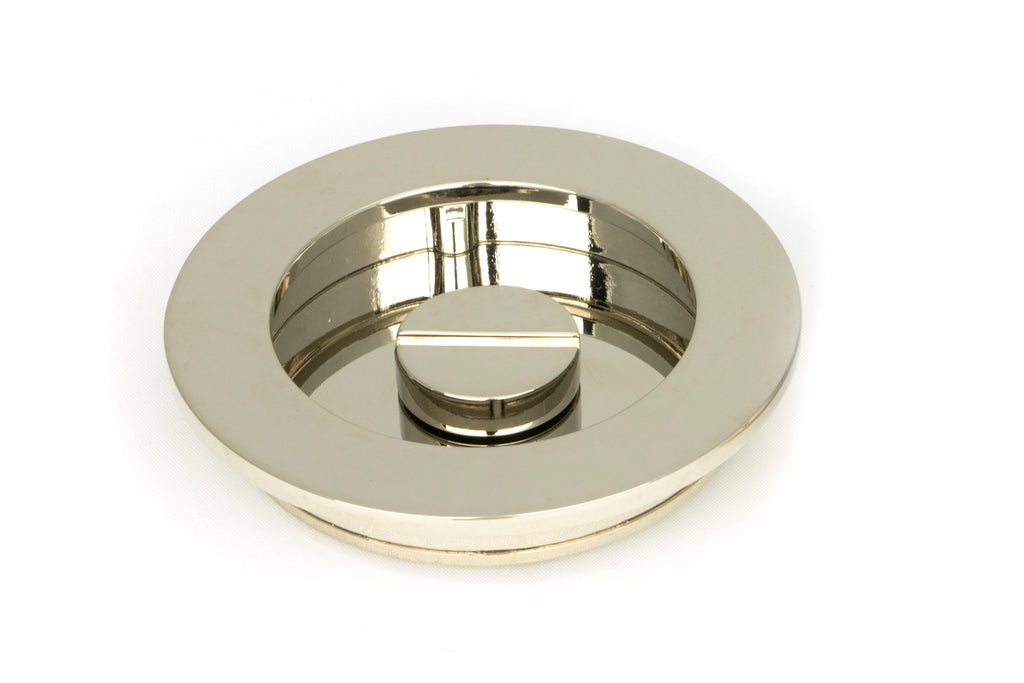 White background image of From The Anvil's Polished Nickel Plain Round Pull - Privacy Set | From The Anvil