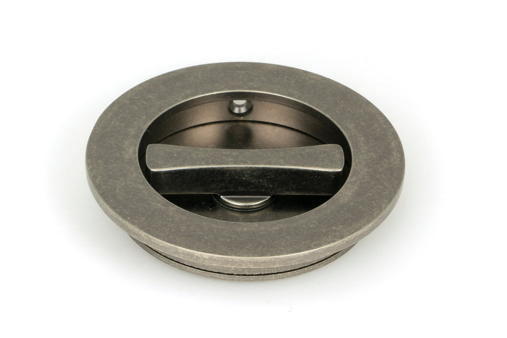 White background image of From The Anvil's Pewter Patina Plain Round Pull - Privacy Set | From The Anvil