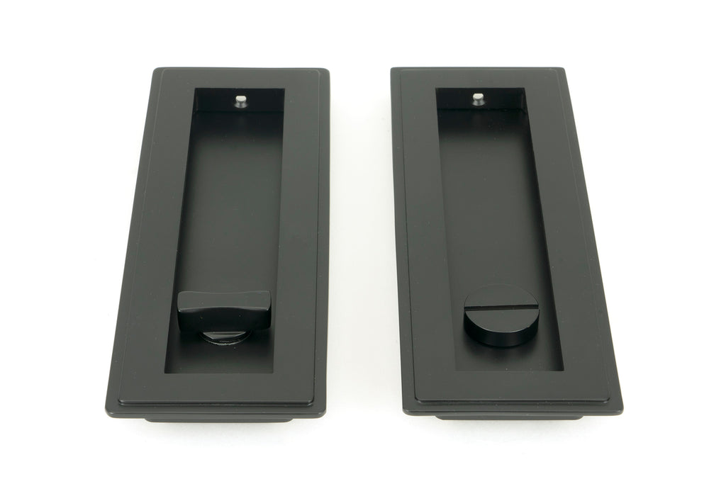 White background image of From The Anvil's Matt Black Art Deco Rectangular Pull - Privacy Set | From The Anvil