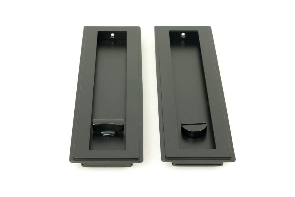 White background image of From The Anvil's Matt Black Art Deco Rectangular Pull - Privacy Set | From The Anvil