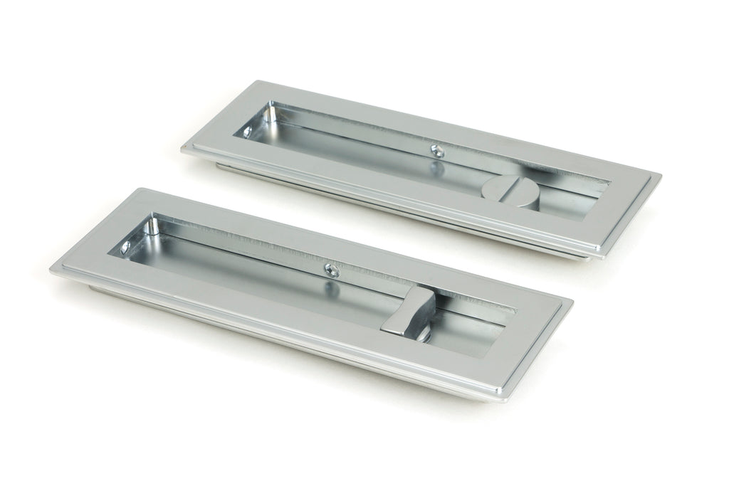 White background image of From The Anvil's Satin Chrome Art Deco Rectangular Pull - Privacy Set | From The Anvil