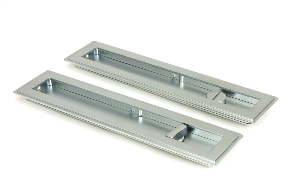 White background image of From The Anvil's Satin Chrome Art Deco Rectangular Pull - Privacy Set | From The Anvil