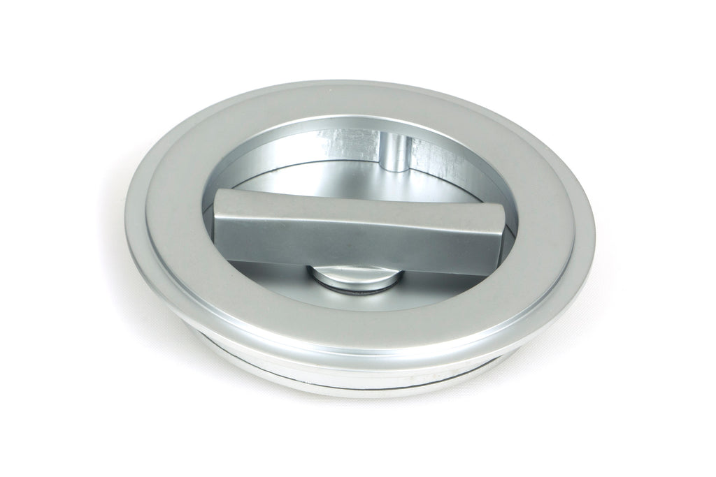 White background image of From The Anvil's Satin Chrome Art Deco Round Pull - Privacy Set | From The Anvil