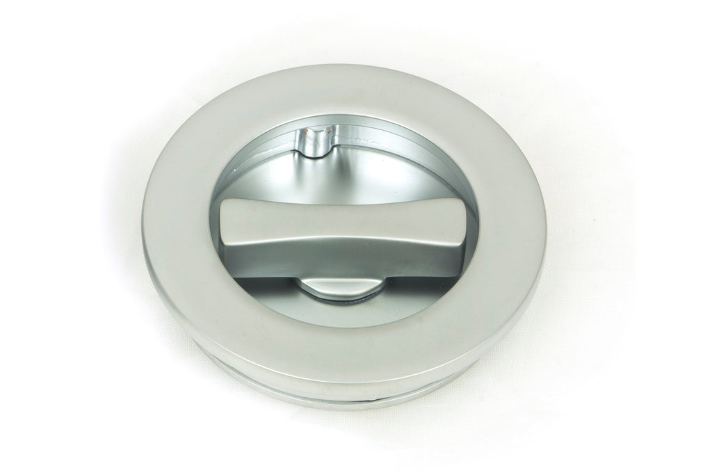 White background image of From The Anvil's Satin Chrome Plain Round Pull - Privacy Set | From The Anvil