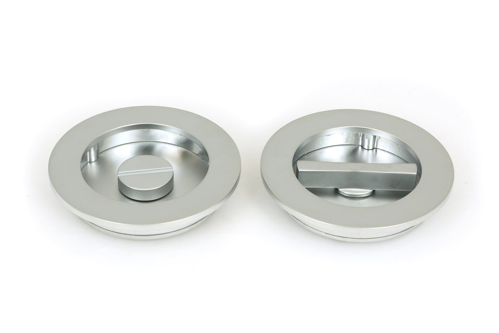 White background image of From The Anvil's Satin Chrome Plain Round Pull - Privacy Set | From The Anvil