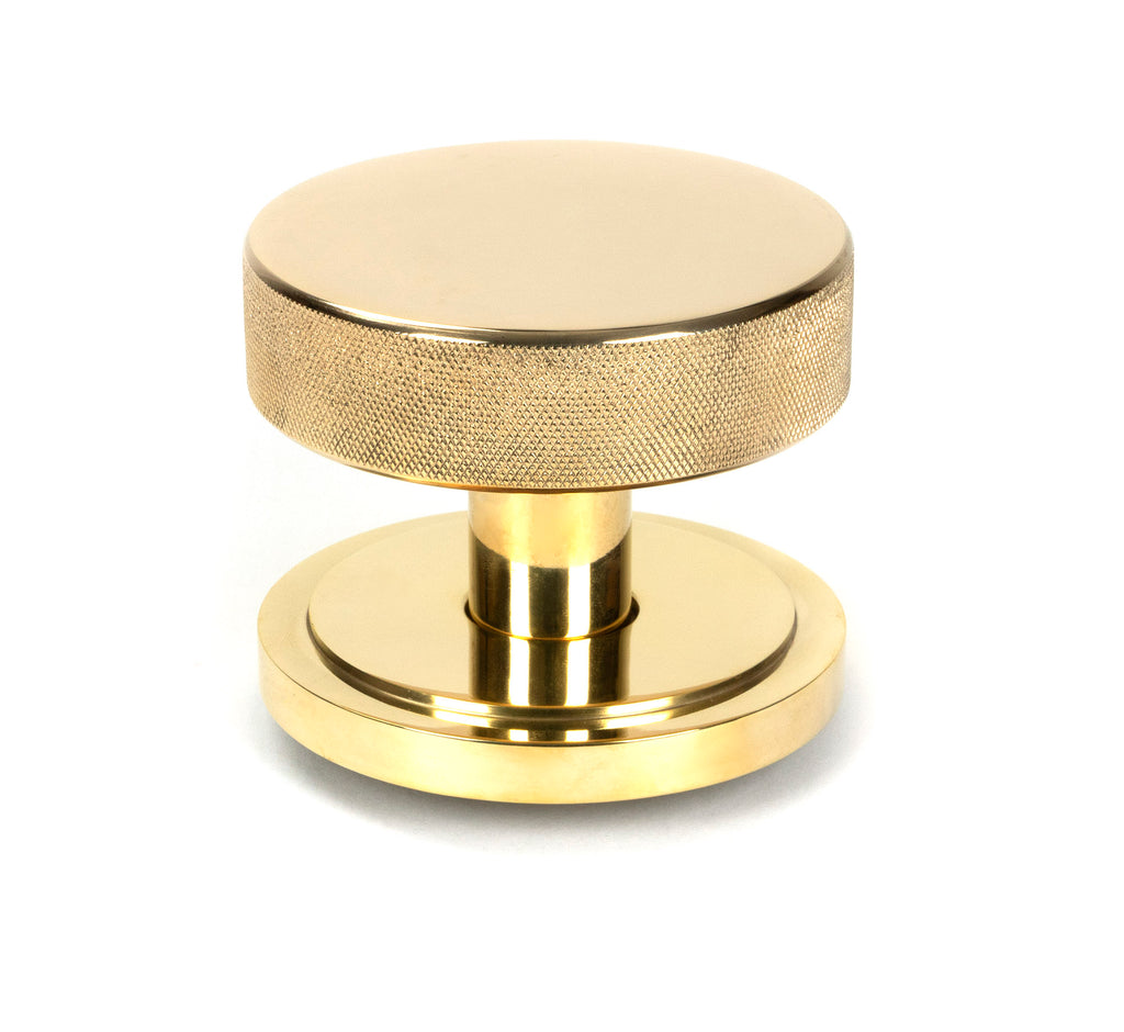 White background image of From The Anvil's Polished Brass Brompton Centre Door Knob | From The Anvil