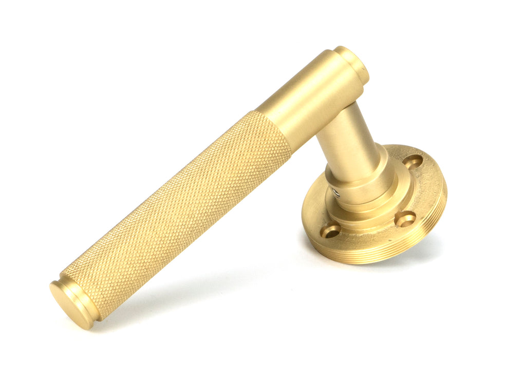 White background image of From The Anvil's Satin Brass Brompton Lever on Rose Set (Unsprung) | From The Anvil
