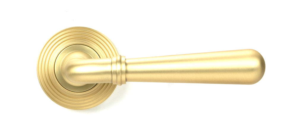 White background image of From The Anvil's Satin Brass Newbury Lever on Rose Set (Sprung) | From The Anvil