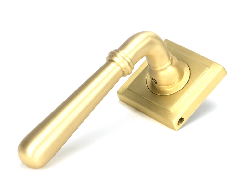 White background image of From The Anvil's Satin Brass Newbury Lever on Rose Set (Unsprung) | From The Anvil