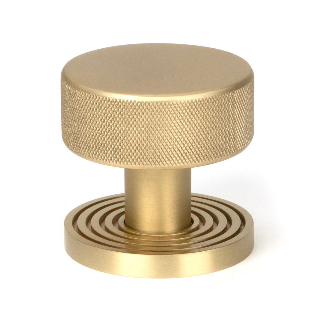 White background image of From The Anvil's Satin Brass Brompton Mortice/Rim Knob Set | From The Anvil