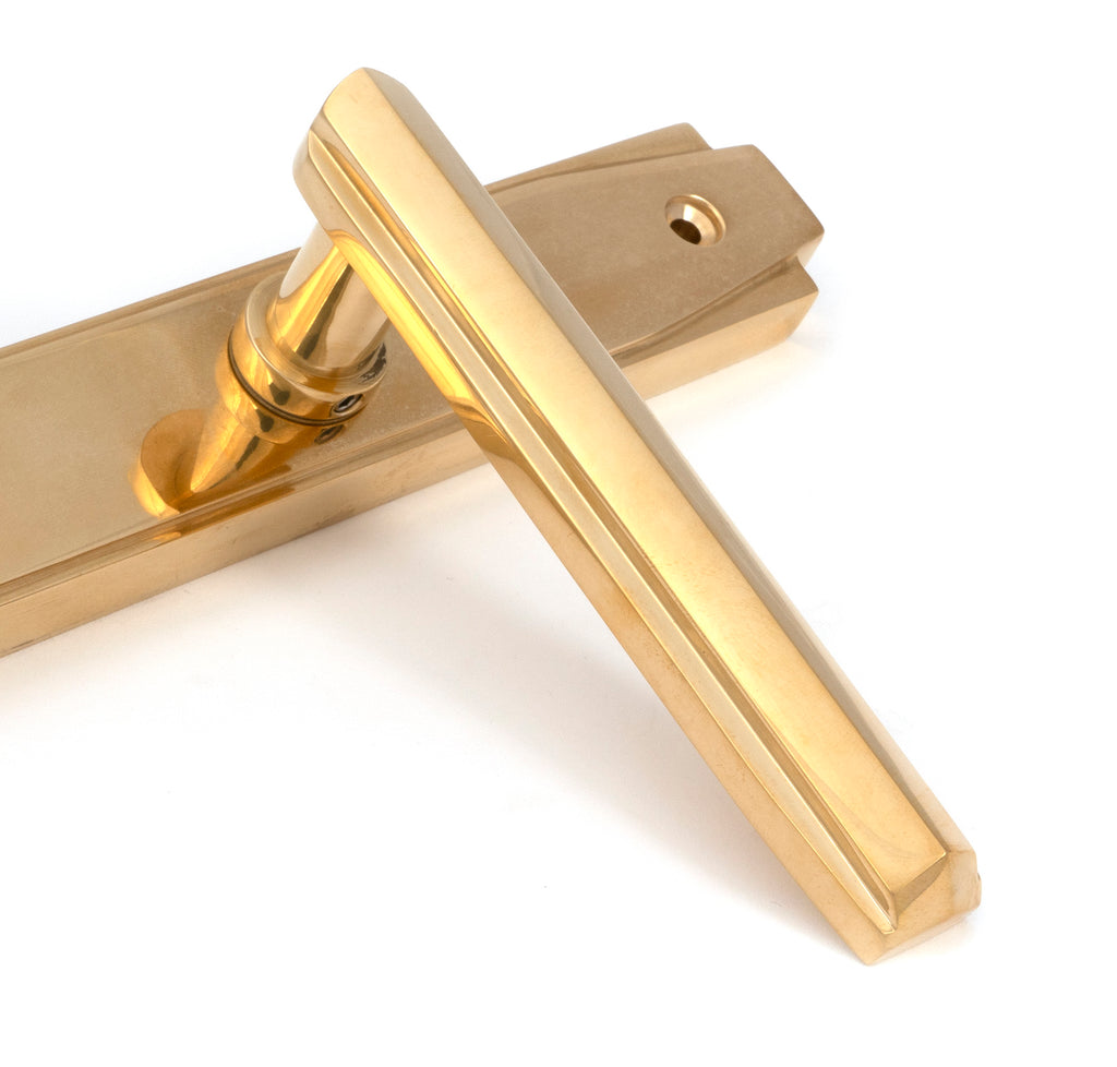 White background image of From The Anvil's Polished Brass Art Deco Slimline Lever Espag. Lock Set | From The Anvil