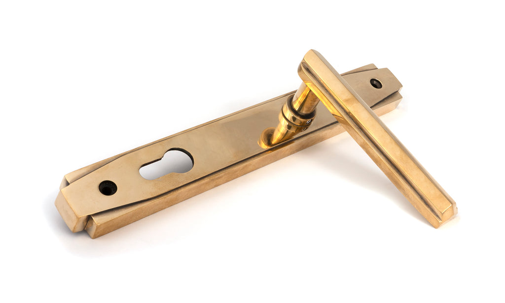 White background image of From The Anvil's Aged Brass Art Deco Slimline Lever Espag. Lock Set | From The Anvil