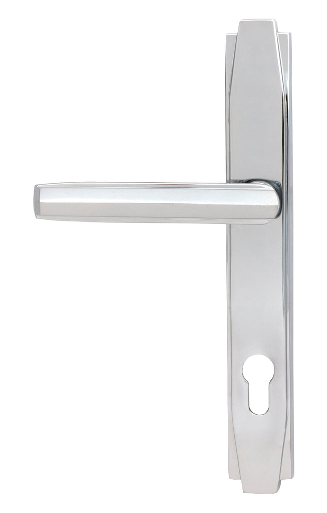 White background image of From The Anvil's Polished Chrome Art Deco Slimline Lever Espag. Lock Set | From The Anvil