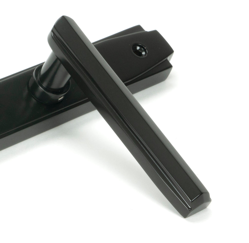 White background image of From The Anvil's Aged Bronze Art Deco Slimline Lever Espag. Lock Set | From The Anvil