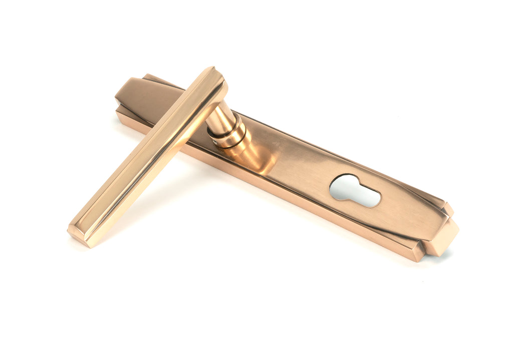 White background image of From The Anvil's Polished Bronze Art Deco Slimline Lever Espag. Lock Set | From The Anvil