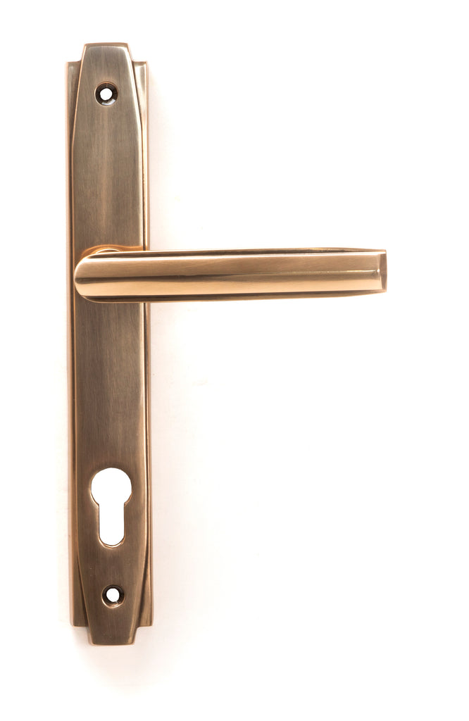 White background image of From The Anvil's Polished Bronze Art Deco Slimline Lever Espag. Lock Set | From The Anvil