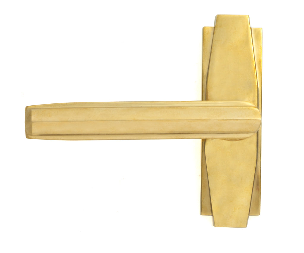 White background image of From The Anvil's Polished Brass Art Deco Lever on Rose Set | From The Anvil