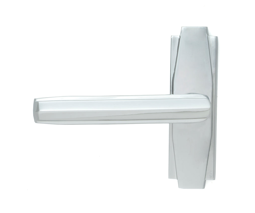White background image of From The Anvil's Polished Chrome Art Deco Lever on Rose Set | From The Anvil