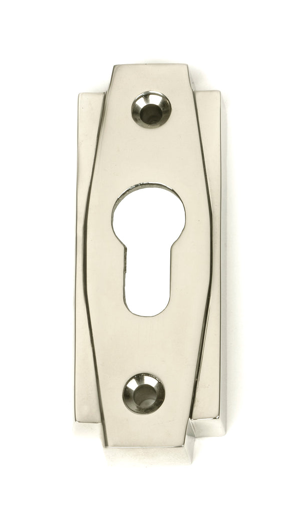 White background image of From The Anvil's Polished Nickel Art Deco Euro Escutcheon Set | From The Anvil