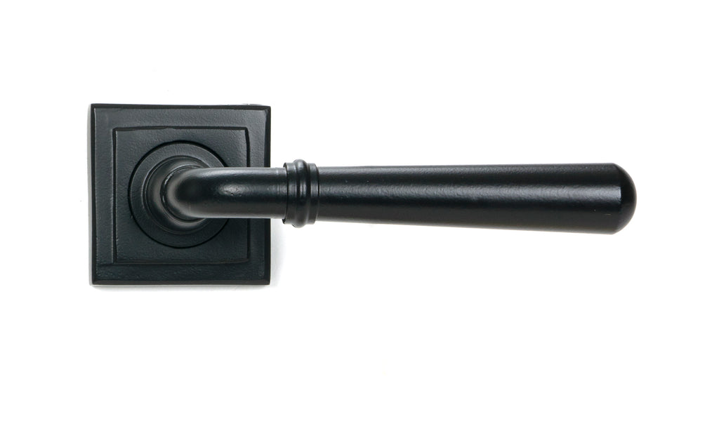 White background image of From The Anvil's Matt Black Newbury Lever on Rose Set (Unsprung) | From The Anvil