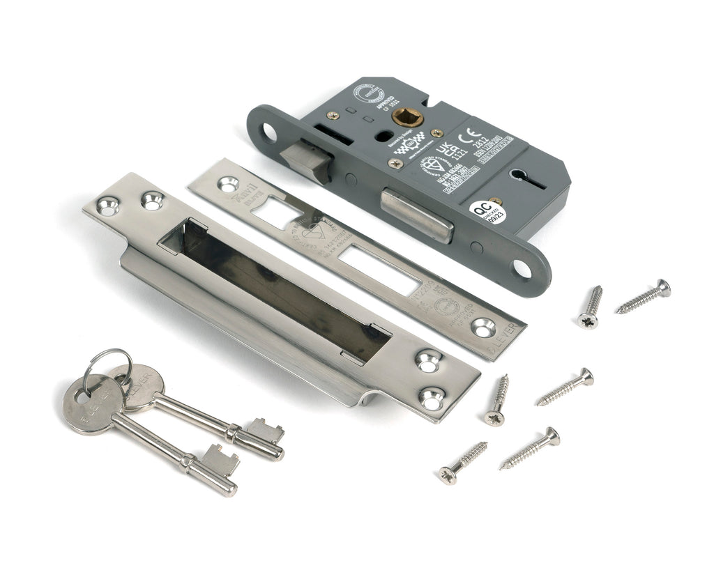 White background image of From The Anvil's Polished Chrome 2½" 5 Lever BS Sash Lock