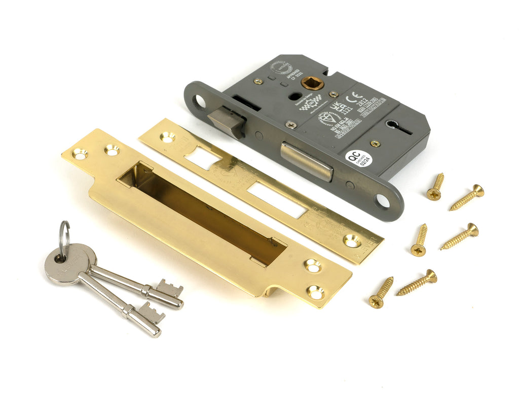 White background image of From The Anvil's Polished Brass 3" 5 Lever BS Sash Lock