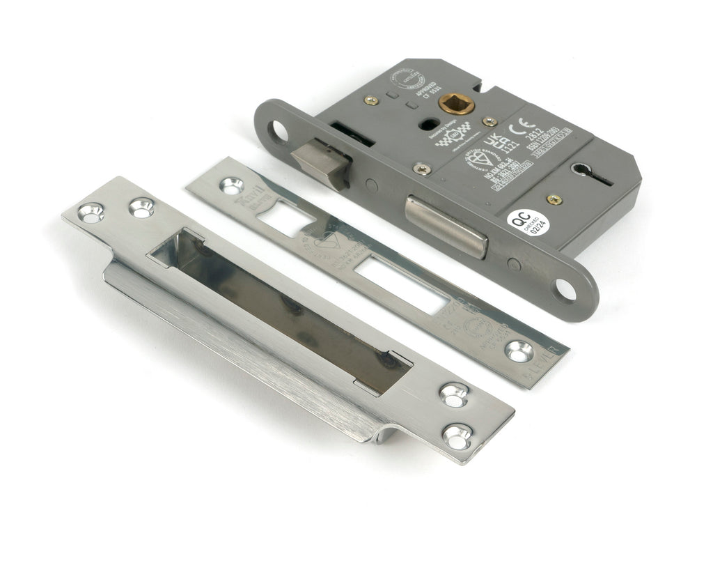 White background image of From The Anvil's Polished SS 3" 5 Lever BS Sash Lock