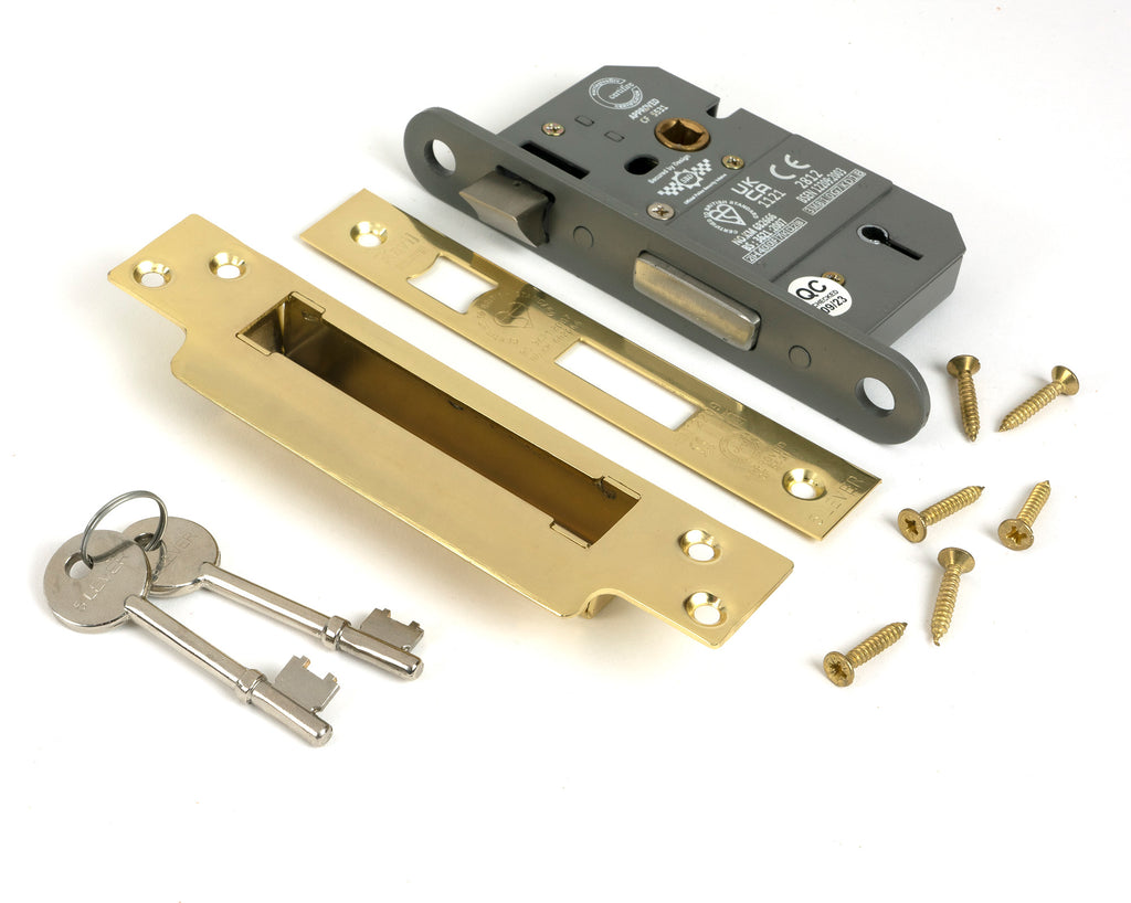 White background image of From The Anvil's Polished Brass 2½" 5 Lever BS Sash Lock