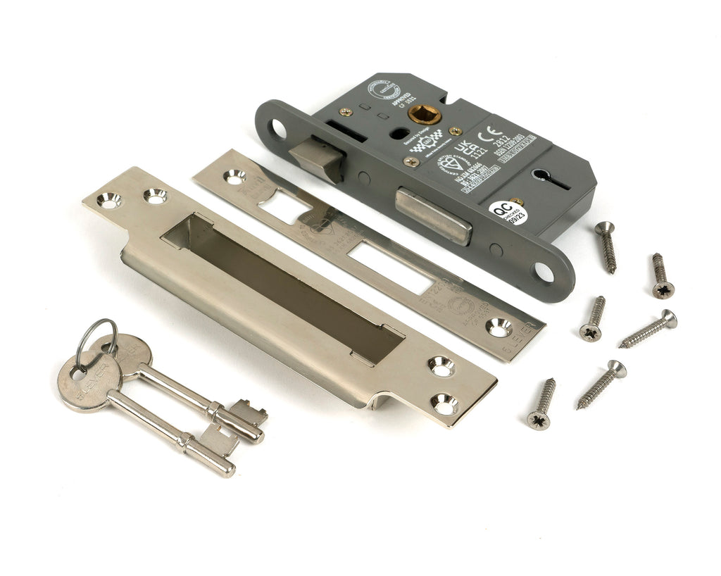 White background image of From The Anvil's Polished Nickel 2½" 5 Lever BS Sash Lock