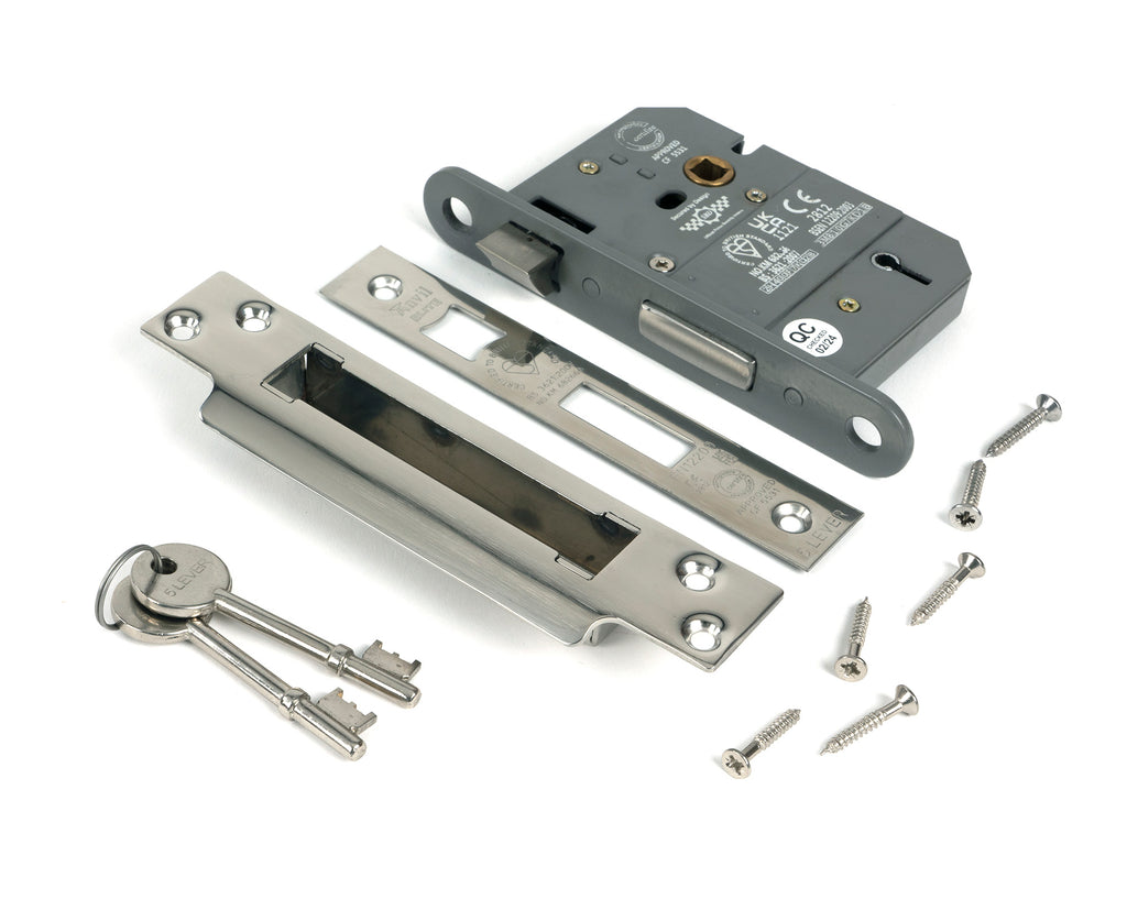 White background image of From The Anvil's Polished Chrome 3" 5 Lever BS Sash Lock