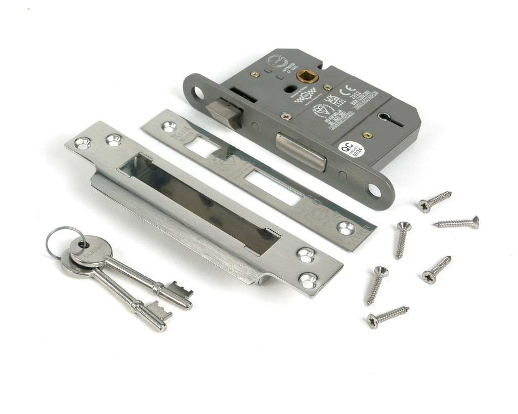 White background image of From The Anvil's Polished SS 3" 5 Lever BS Sash Lock