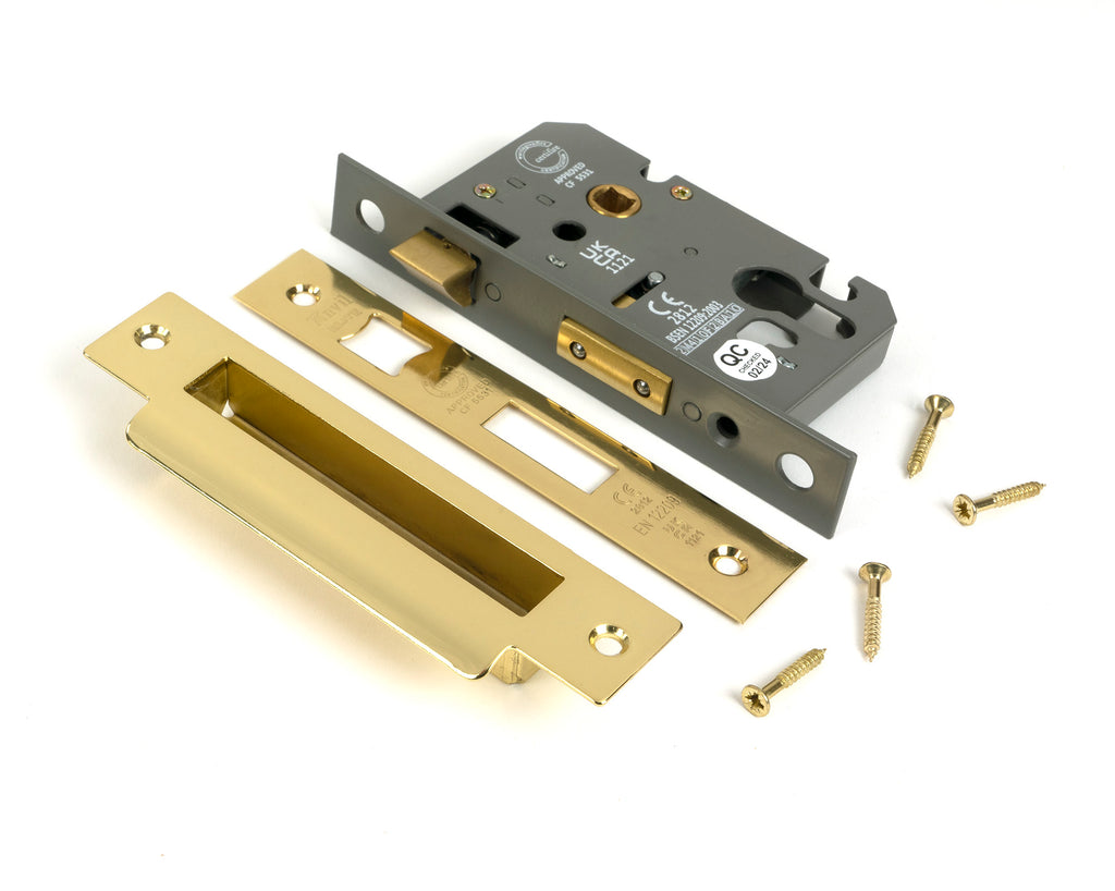 White background image of From The Anvil's Polished Brass 2½" Euro Profile Sash Lock