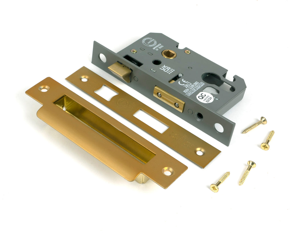 White background image of From The Anvil's Satin Brass 2½" Euro Profile Sash Lock