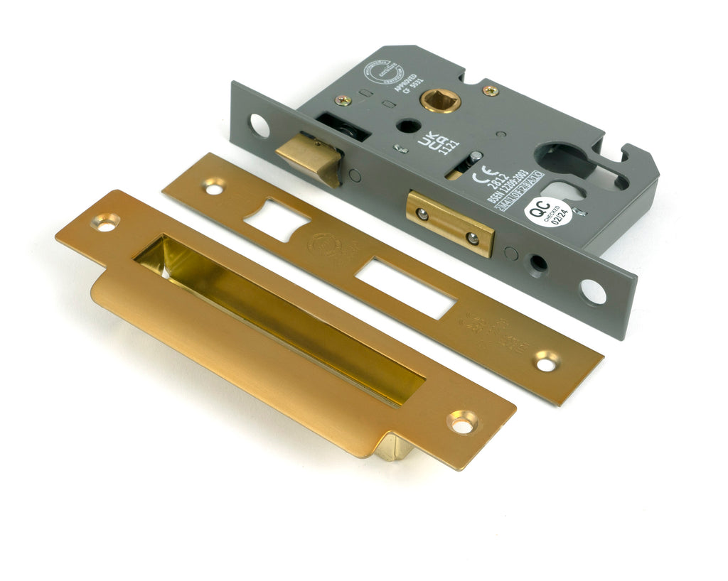 White background image of From The Anvil's Satin Brass 2½" Euro Profile Sash Lock