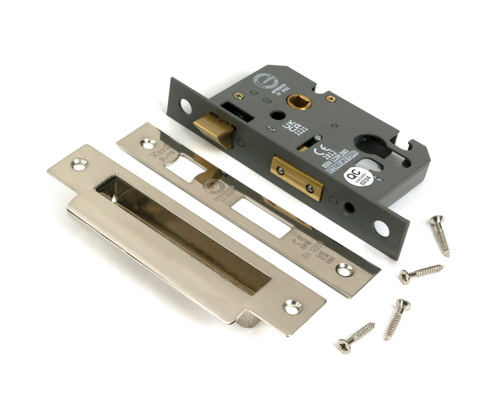 White background image of From The Anvil's Polished Nickel 2½" Euro Profile Sash Lock